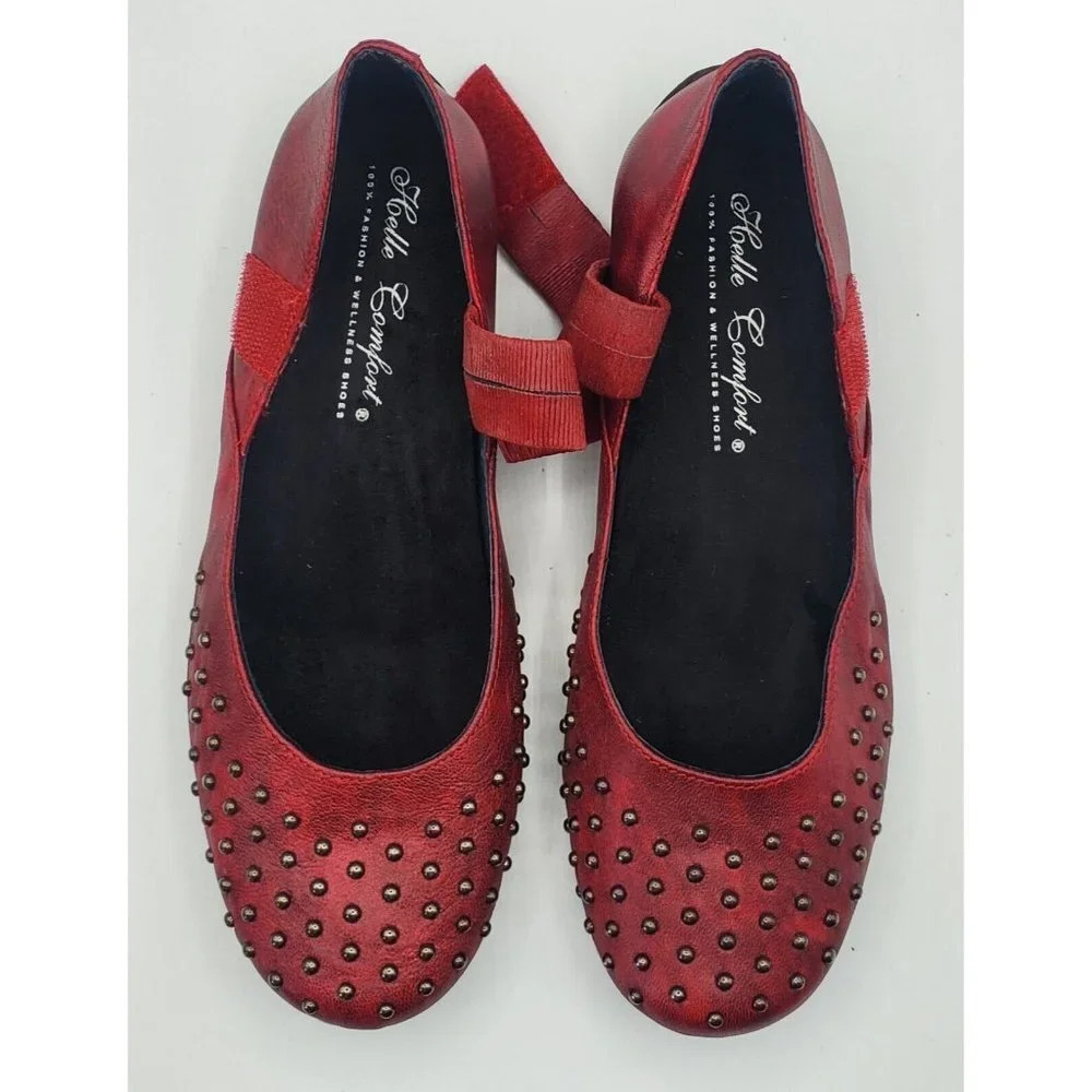 Helle Comfort Red Mary Jane Style Flats Lisboa Red C17701  Size 38 EUR 7 US